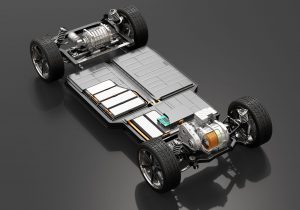 Cutaway,View,Of,Electric,Vehicle,Chassis,With,Battery,Pack,On